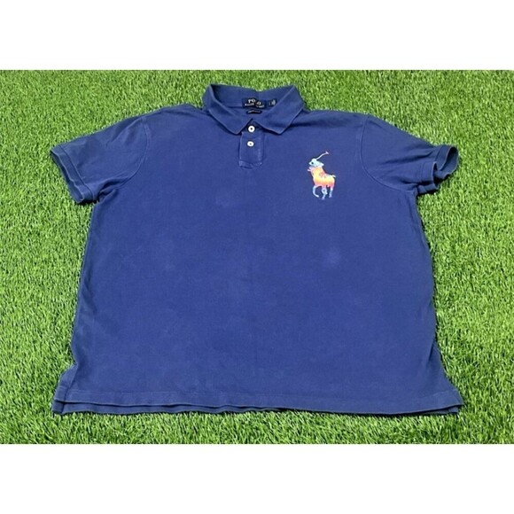 Polo Ralph Lauren Men's Custom Slim Fit Polo Shirt Blue Tie Dye Big Pony SZ L - Picture 1 of 8